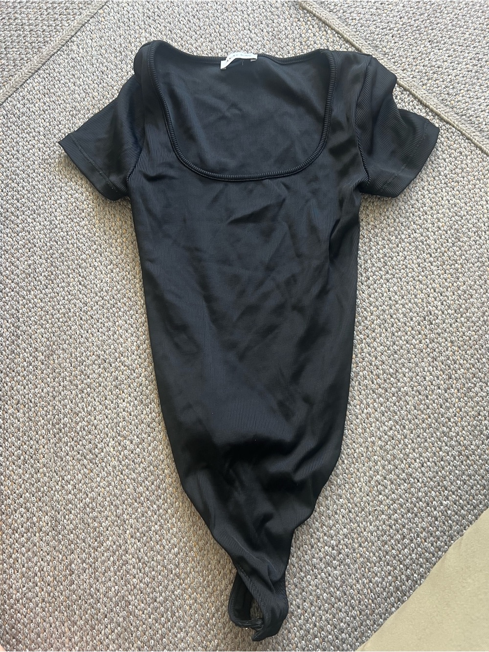 Anine Bing Black Short-Sleeve Scoop-Front Bodysuit Size L